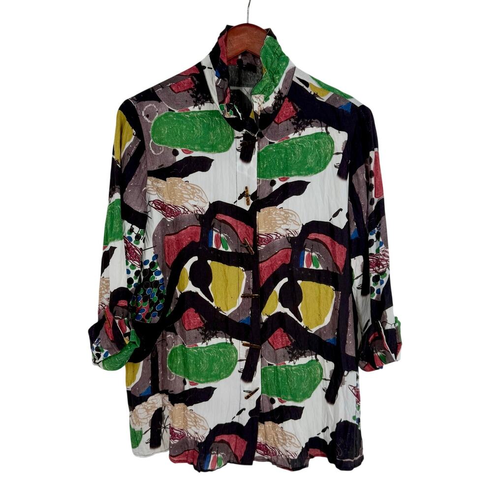 Shana Sz XS Wearable Art to Wear Black Green Unique Blouse Shirt Top Artsy